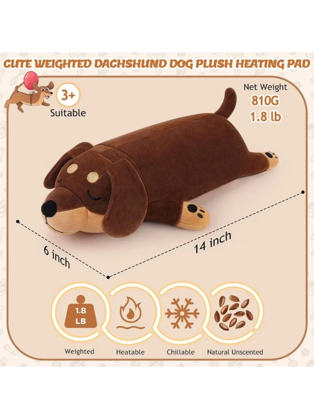 Microwavable Weighted Heating Pad for Cramps & Pain Relief - Cuddly Dog Plush